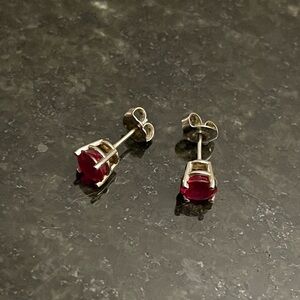 Silver Stud Earrings with Red Stones